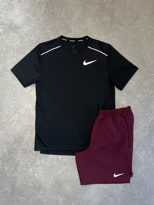 NIKE Black and Burgundy Short Miler Set
