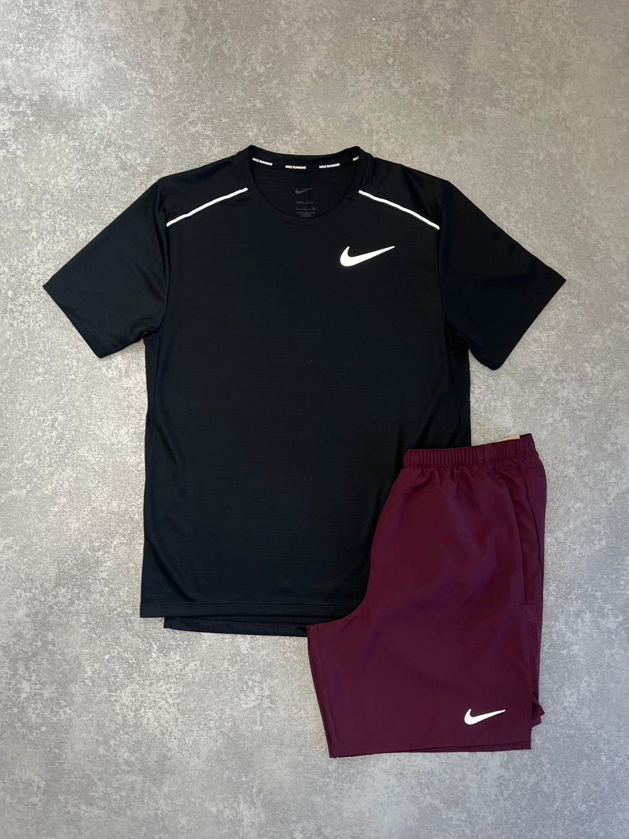 NIKE Black and Burgundy Short Miler Set