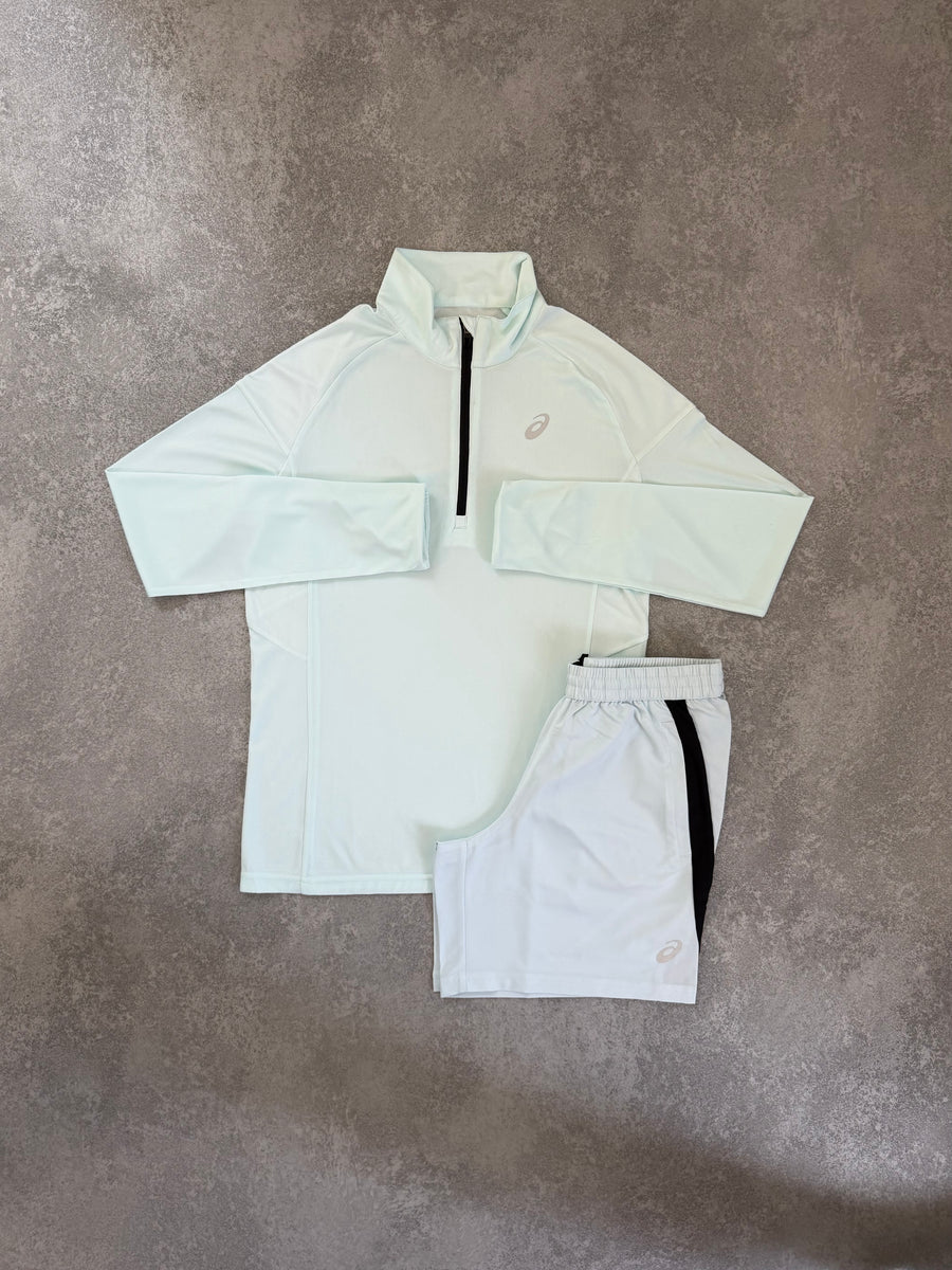 ASICS GHOST WHITE HALF ZIP SHORT SET