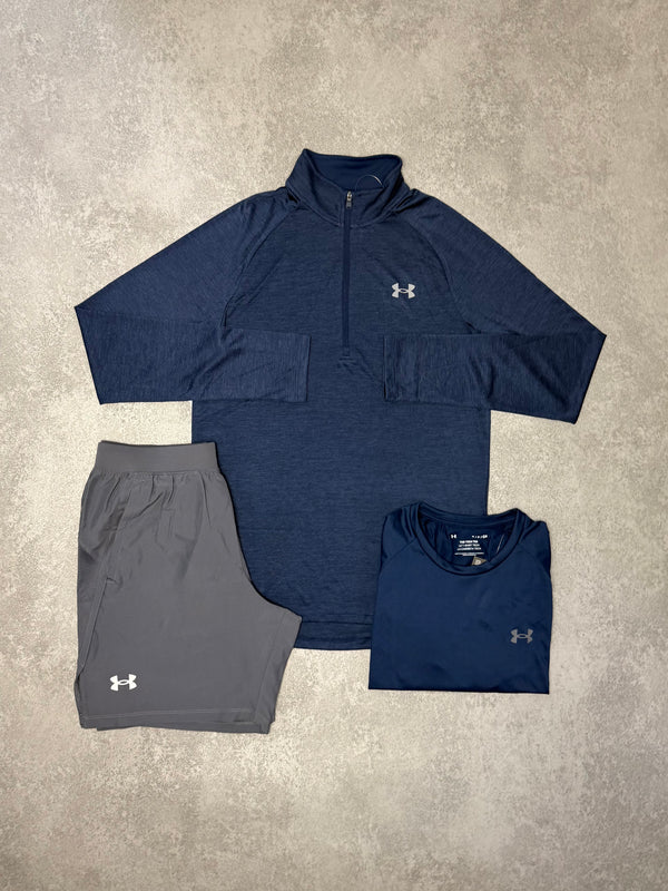 UA NAVY 1/4 TRIPLE SHORT SET