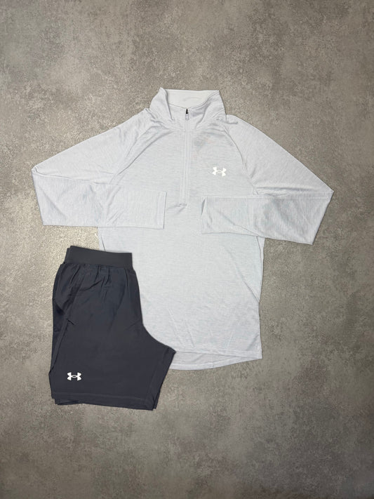 UA LIGHT GREY 1/4 ZIP SHORT SET