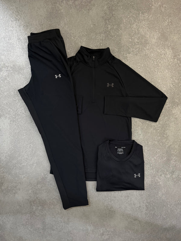 UA BLACK 1/4 ZIP TRIPLE SET